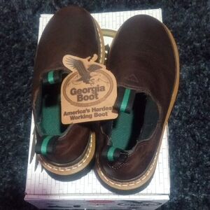 Georgia Boot Kids Dark Brown Slip-On Boots with Green Trim